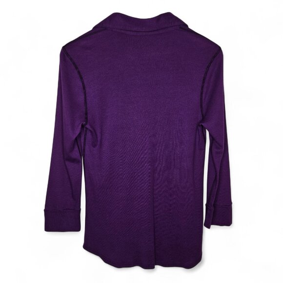 NWT Three Dots Light Cardigan Top Women's Purple Plunge Collar Button Up L - Picture 2 of 5